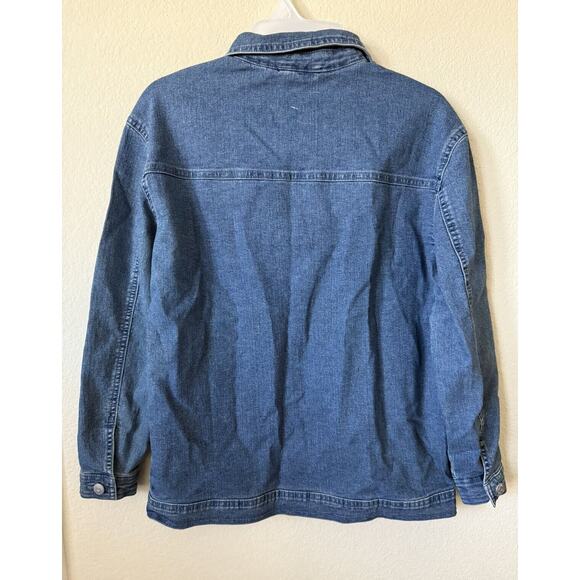 Justice Medium Wash Collared Button Up Distressed Denim Jacket Size 14/16 - Picture 4 of 4